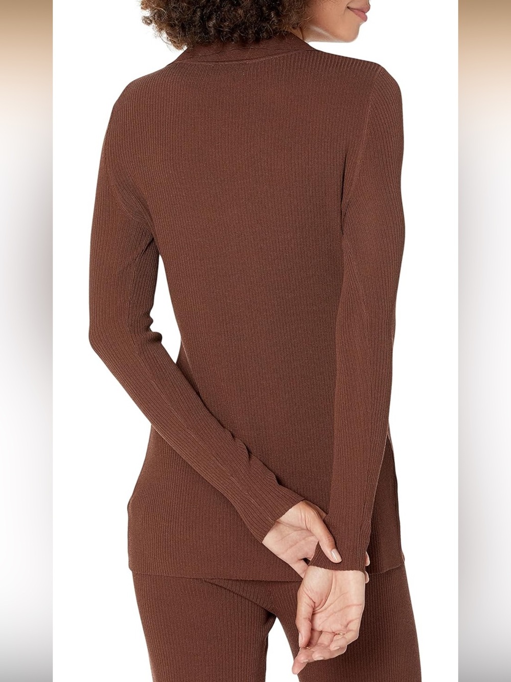 The Drop Brown Ribbed Button-Up Top - Picture 3 of 9